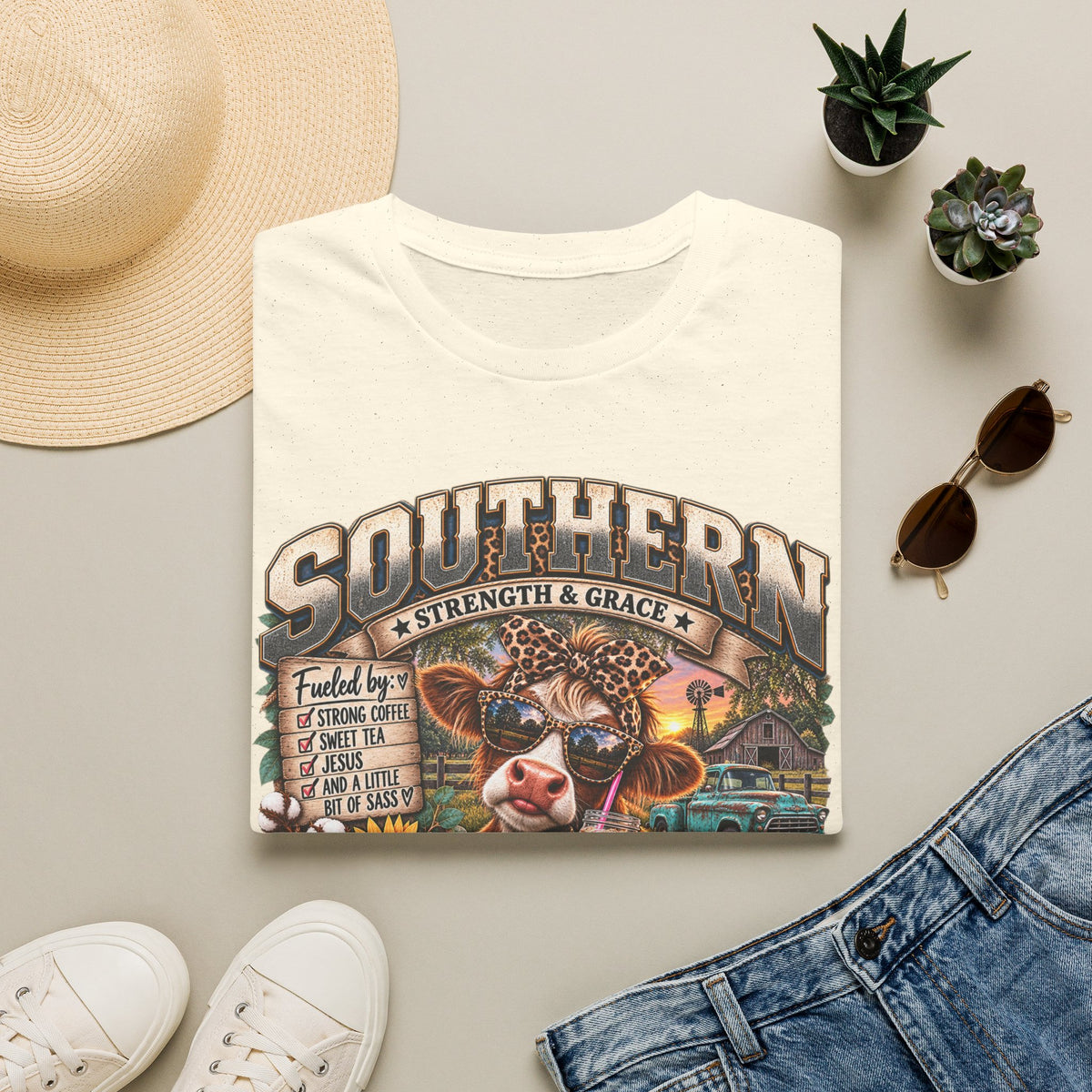 Southern Strength & Grace T-Shirt — Messy Bun, Dirty Boots