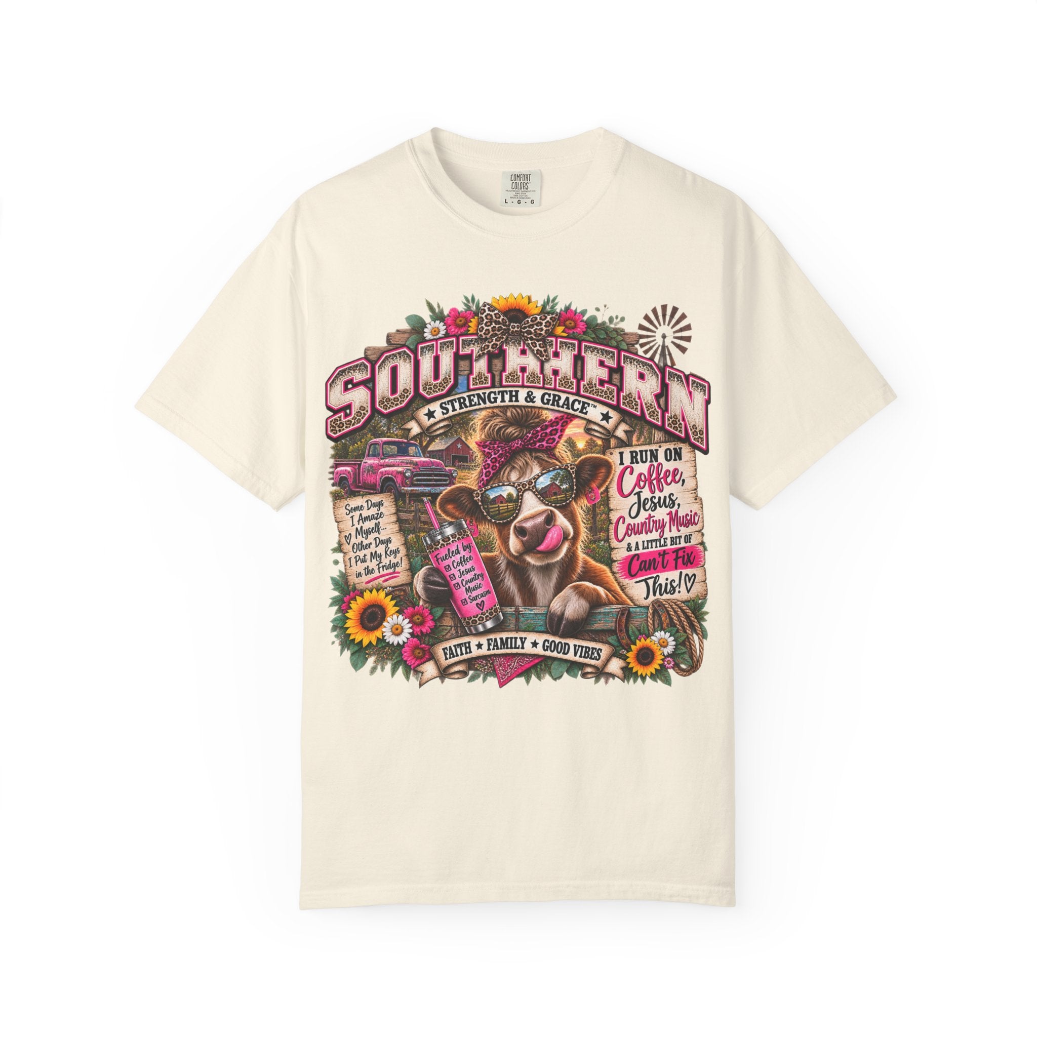 Southern Cow Graphic T-Shirt — "Southern by Strength & Grace" Vintage Country Tee
