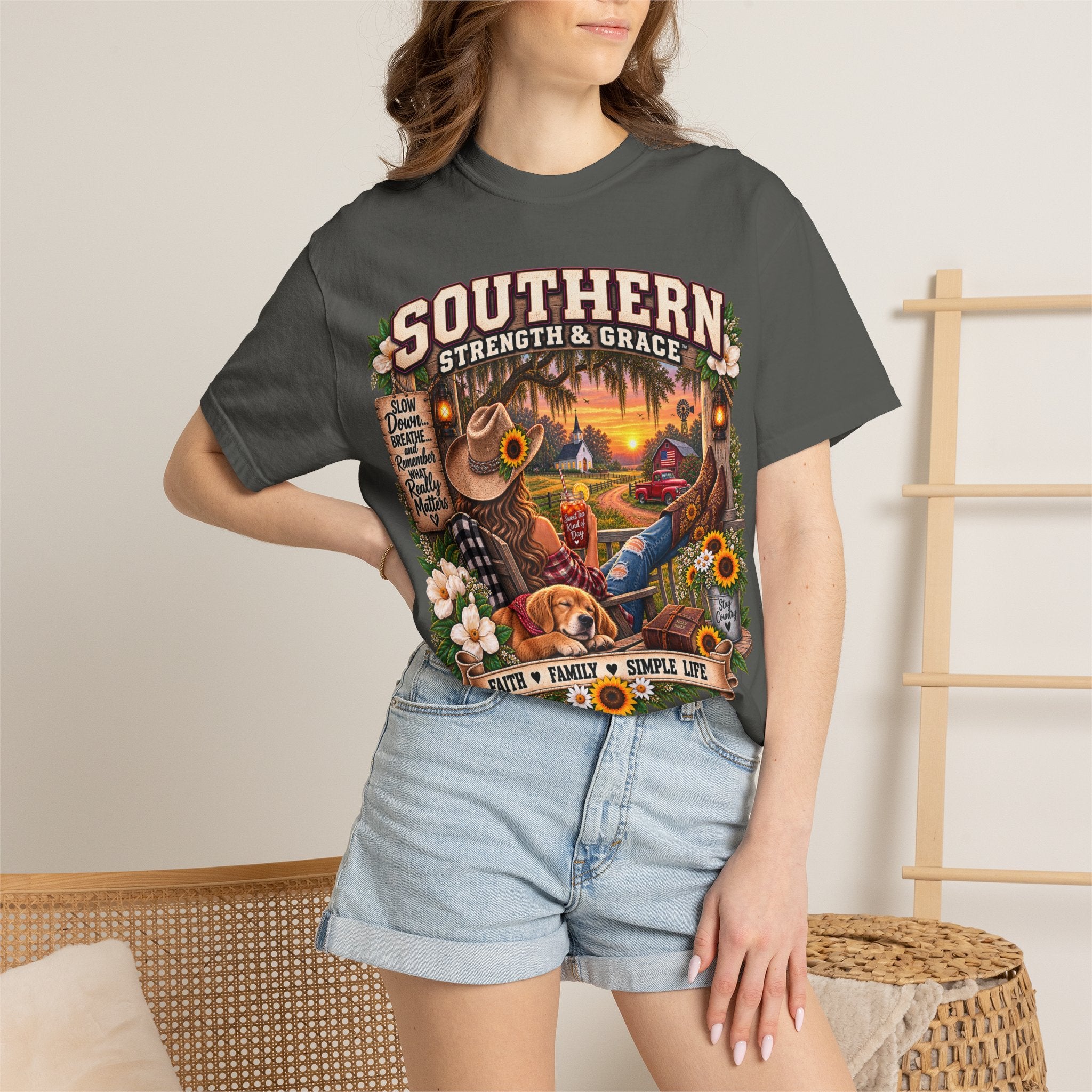 Southern Strength & Grace T-Shirt — Faith, Family & Simple Life Graphic Tee