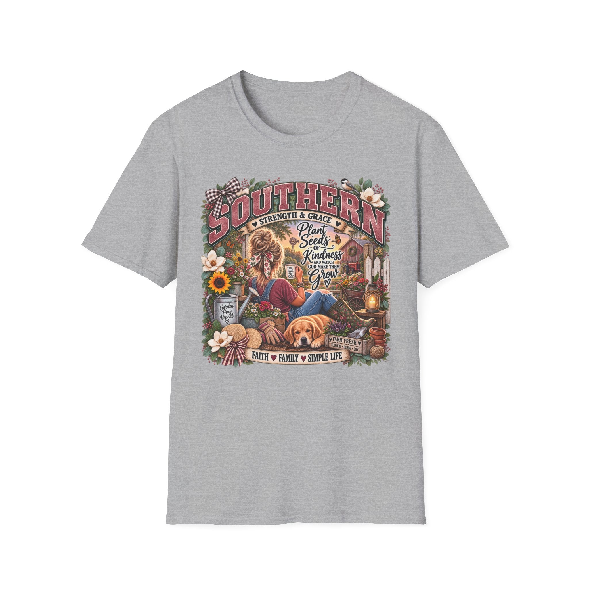 Southern Strength & Grace T-Shirt — 'Plant Seeds of Kindness' Vintage Farmhouse Tee