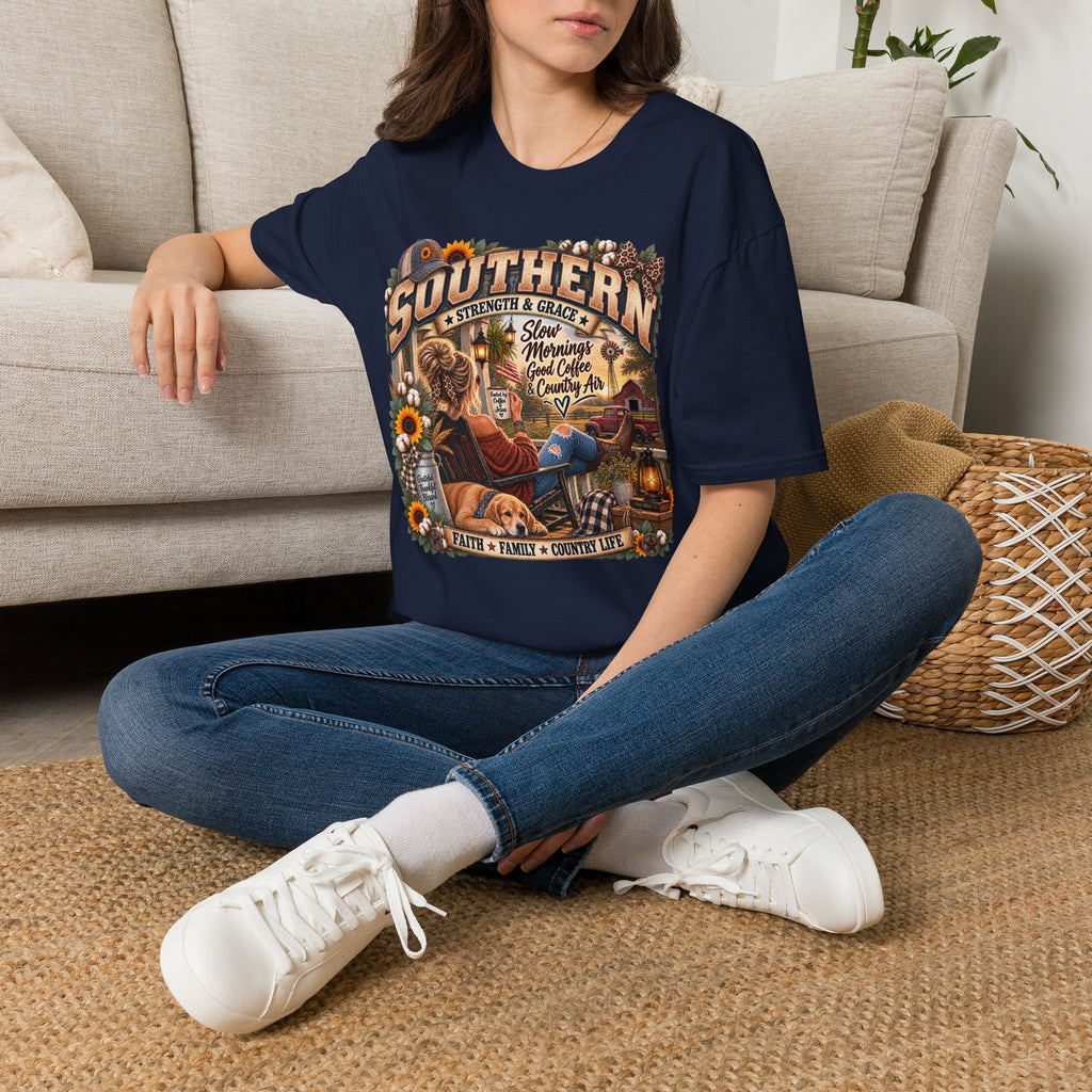 Southern Strength & Grace T-Shirt — 'Southern' Country Life Graphic Tee (Slow Mornings, Good Coffee & Country Air)