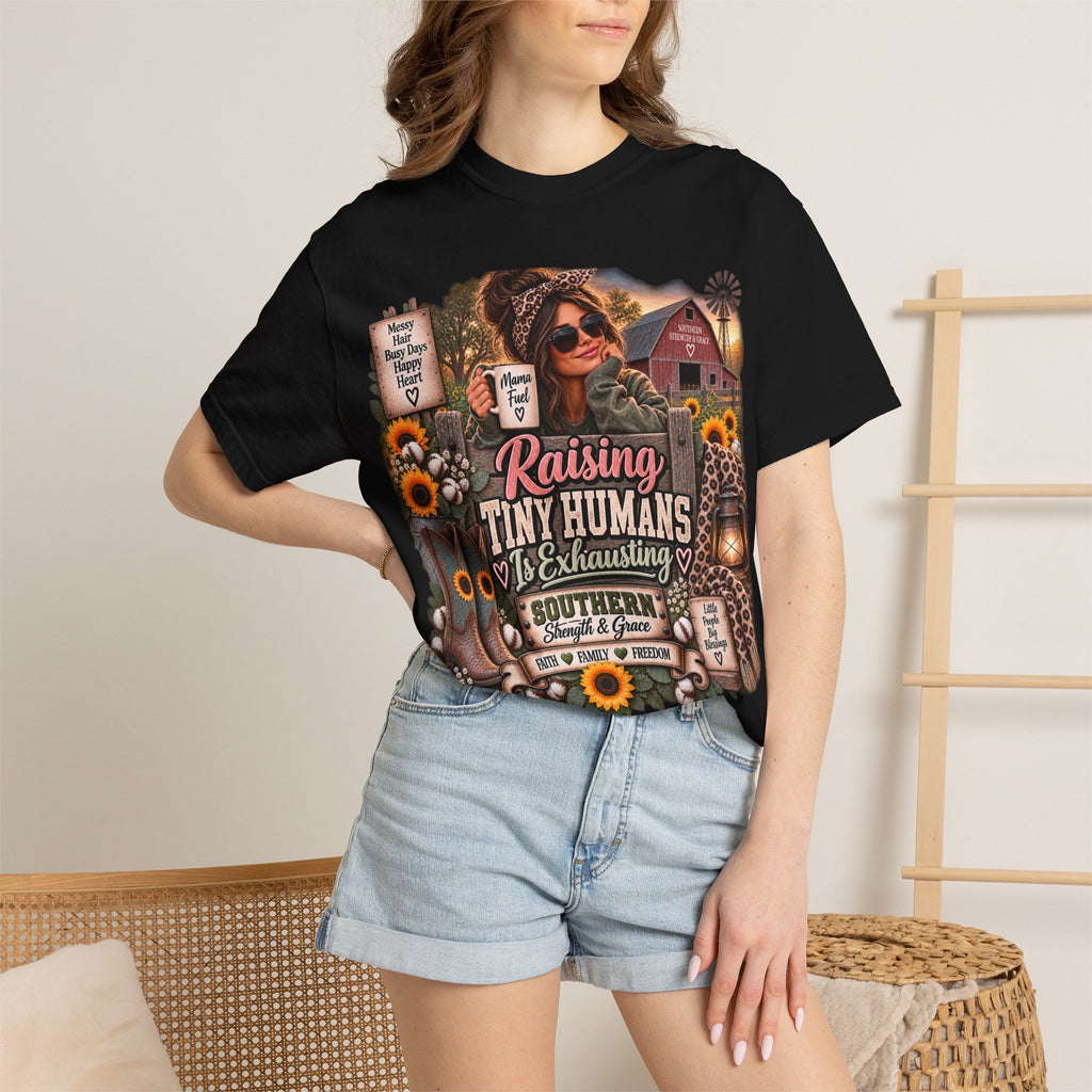 Raising Tiny Humans Farm Mom T-Shirt — Funny Southern Mama Parenting Tee