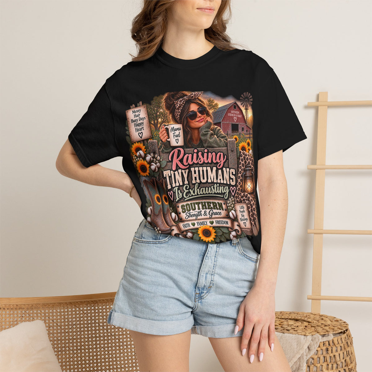 Raising Tiny Humans Farm Mom T-Shirt — Funny Southern Mama Parenting Tee