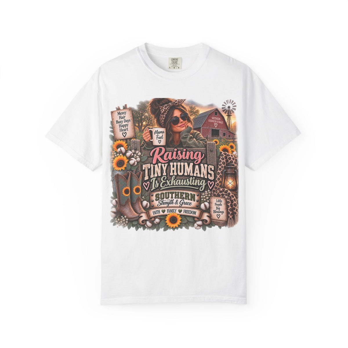 Raising Tiny Humans Farm Mom T-Shirt — Funny Southern Mama Parenting Tee