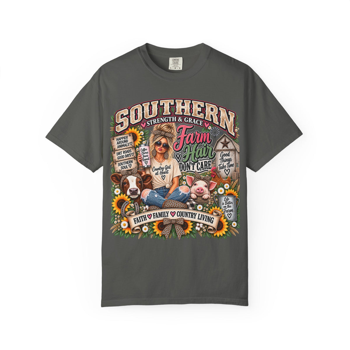 Southern Strength & Grace Farm Hair Don’t Care Country Girl Tee – Faith, Family & Country Living Shirt
