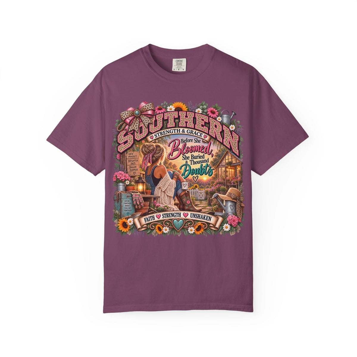 Southern Strength & Grace Comfort Colors Shirt, Faith Inspired Floral Graphic Tee