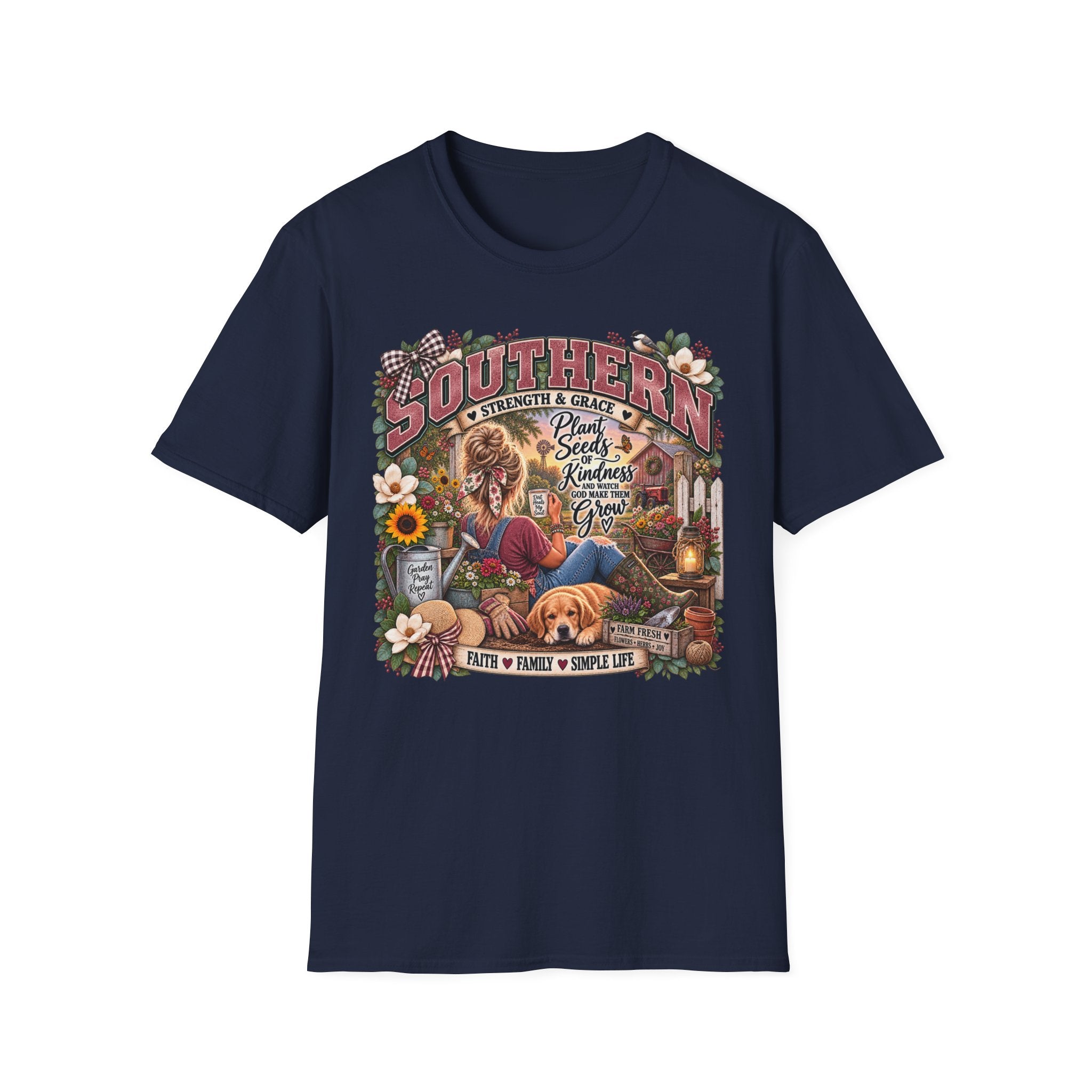 Southern Strength & Grace T-Shirt — 'Plant Seeds of Kindness' Vintage Farmhouse Tee