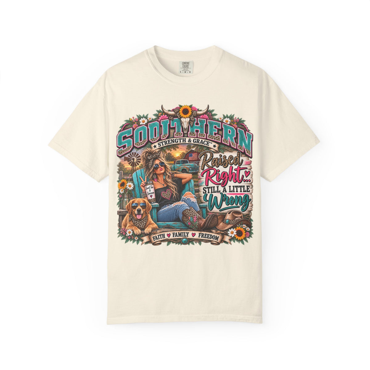 Southern Vibes T-Shirt — "Raised Right...Still A Little Wild" Graphic Tee
