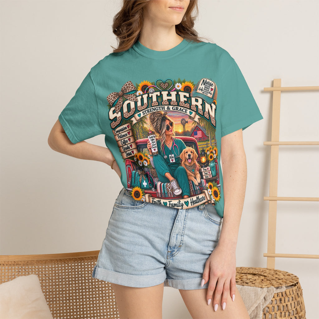 Southern Roots Vintage T-Shirt — 'Southern' Graphic with Sunflowers & Dog