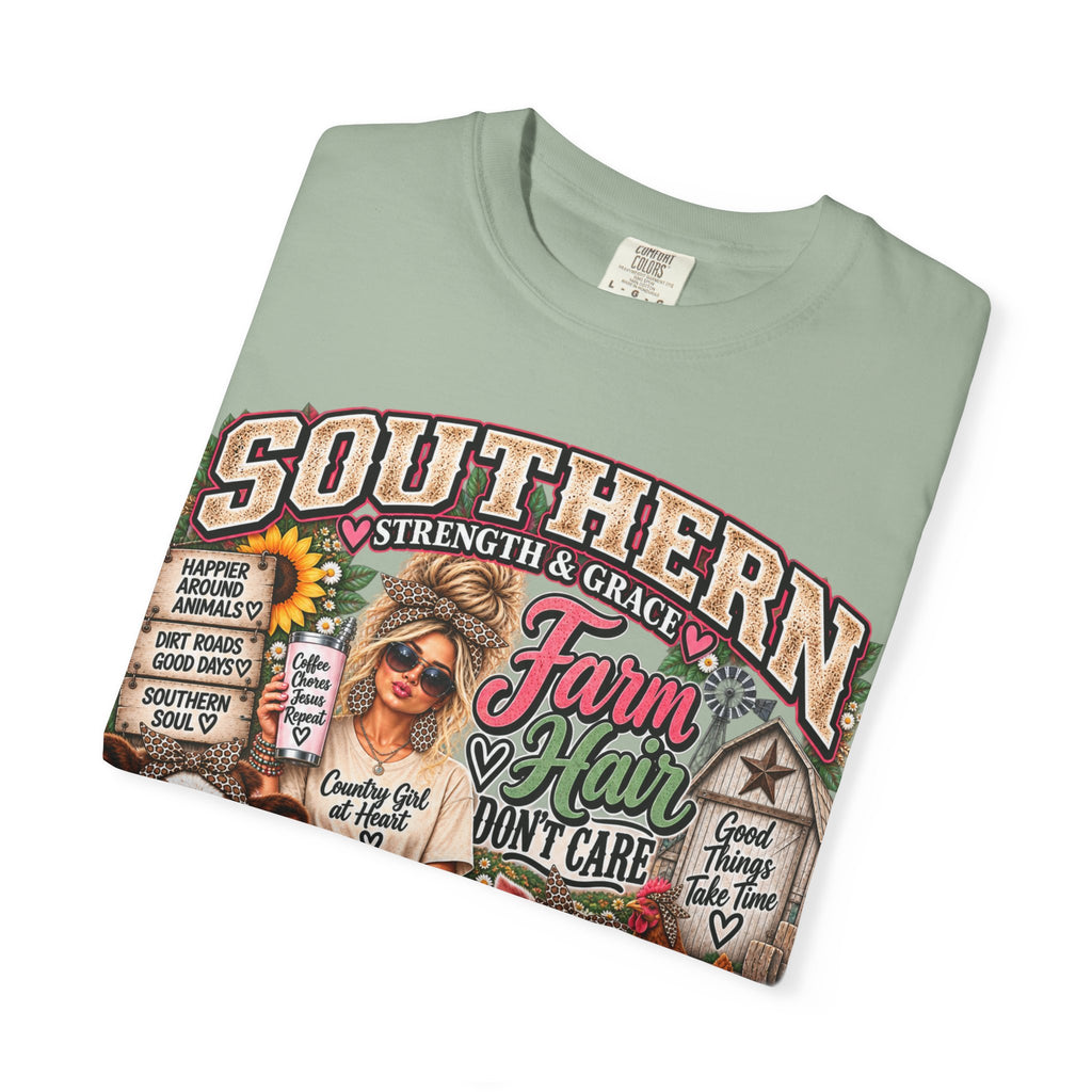 Southern Strength & Grace Farm Hair Don’t Care Country Girl Tee – Faith, Family & Country Living Shirt