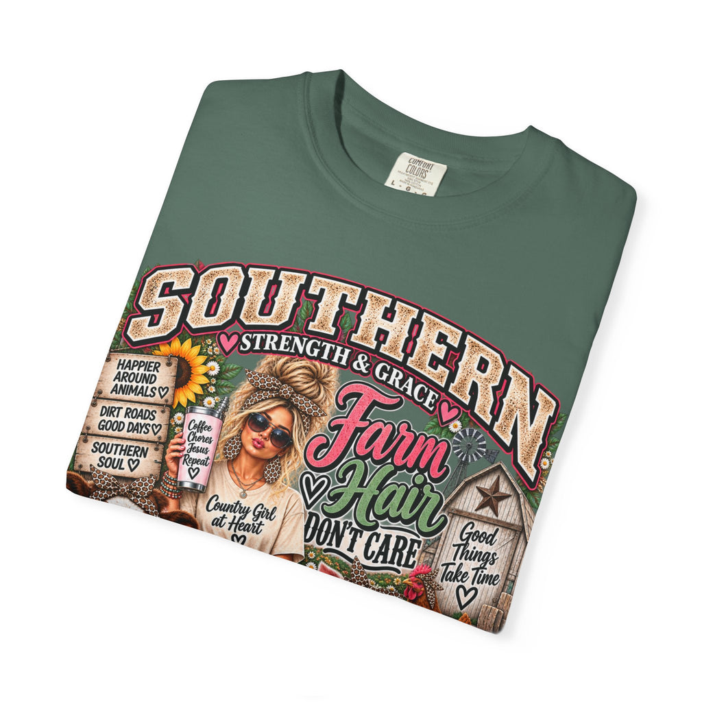 Southern Strength & Grace Farm Hair Don’t Care Country Girl Tee – Faith, Family & Country Living Shirt