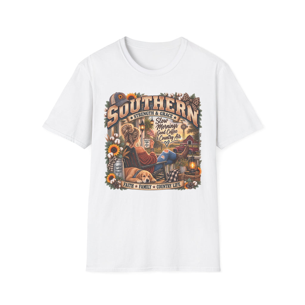 Southern Strength & Grace T-Shirt — 'Southern' Country Life Graphic Tee (Slow Mornings, Good Coffee & Country Air)