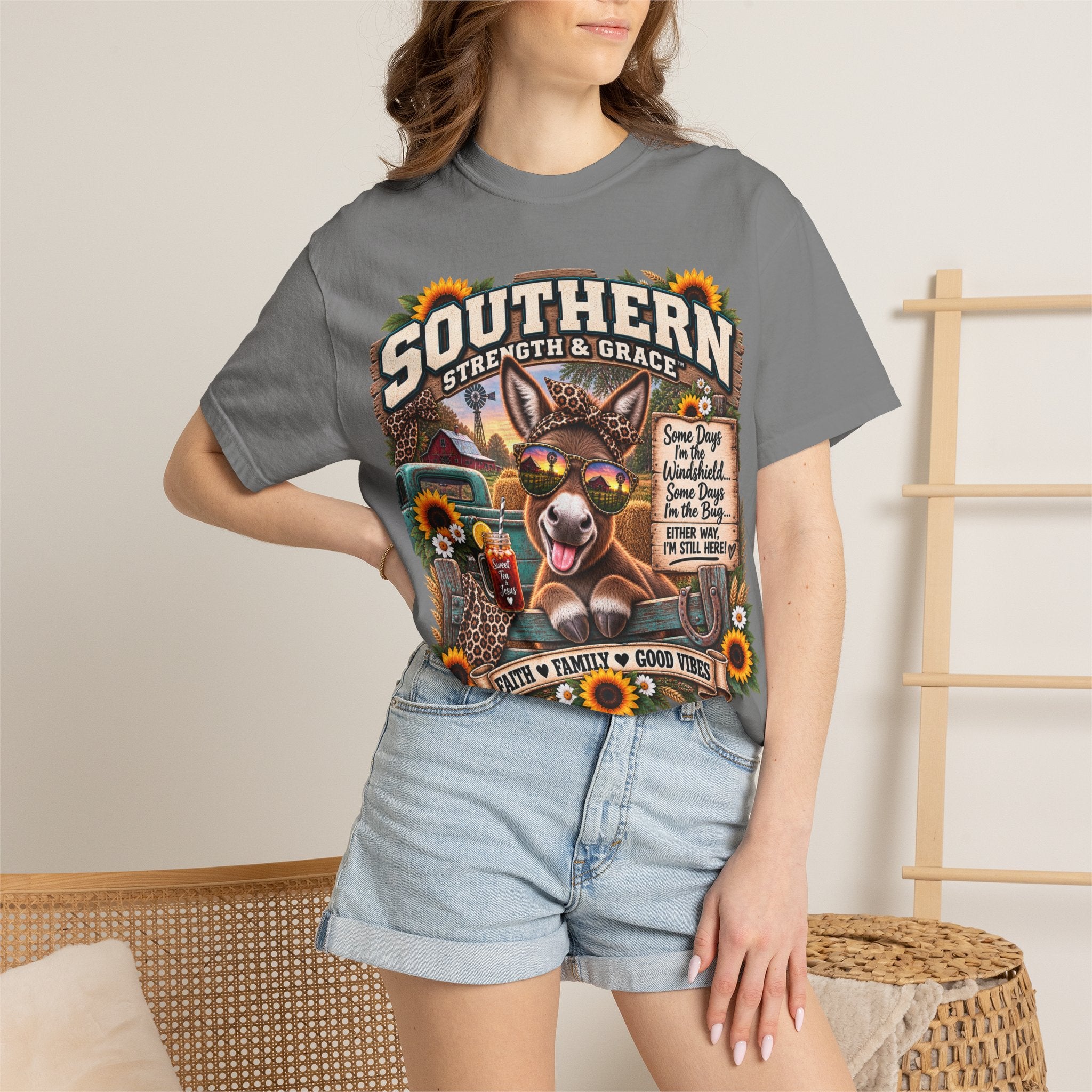 Southern Strength & Grace T-Shirt — Faith, Family & Good Vibes Graphic Tee